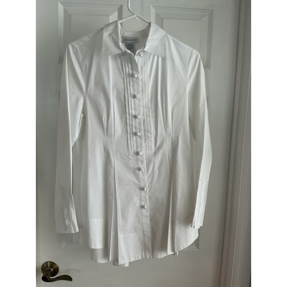 Elegant Soft Surroundings White Tuxedo-Style Tunic Top Small